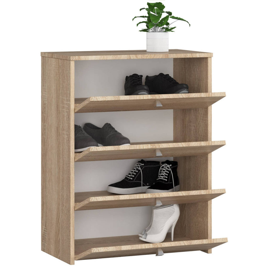 Dulap pantofi cu 4 usi rabatabile, PAL laminat, 60x33x80 cm, stejar sonoma