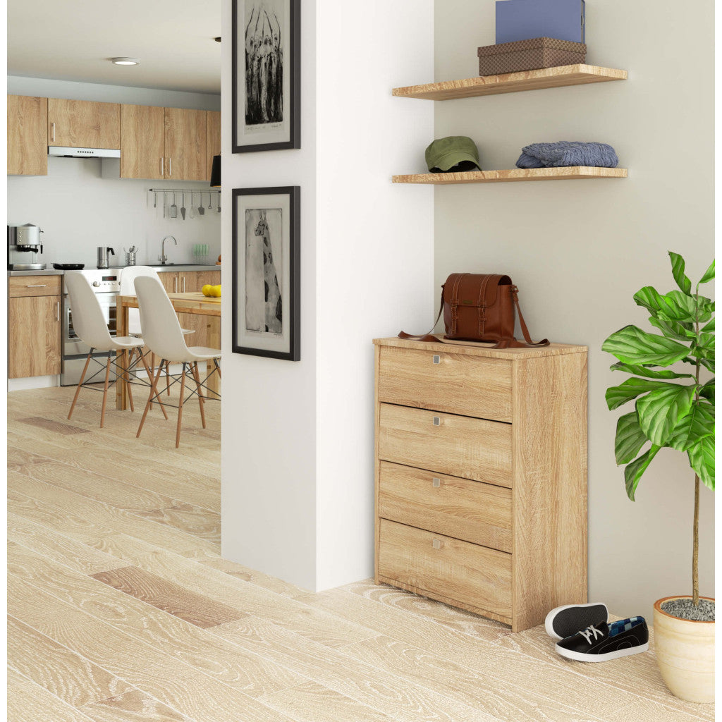 Dulap pantofi cu 4 usi rabatabile, PAL laminat, 60x33x80 cm, stejar sonoma