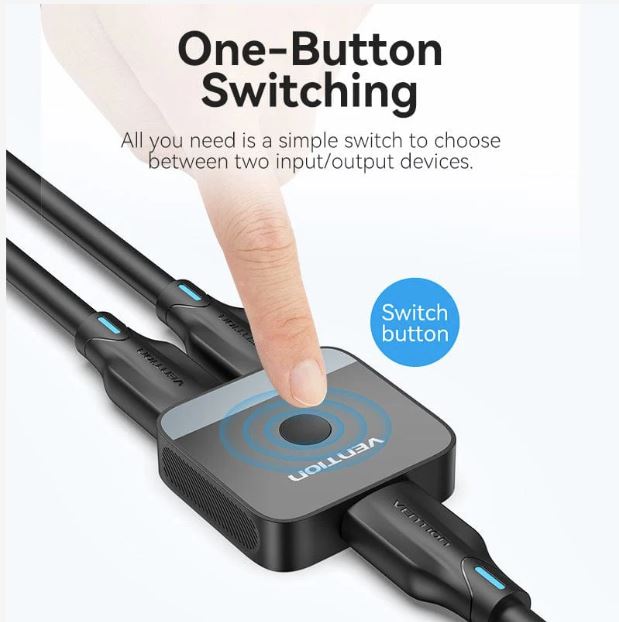 Switch video Vention, HDMI(M) la 2 x HDMI(M), rezolutie maxima 4K la 60Hz, conectori auriti, dublu sens, invelis acrilic si ABS, negru, "AKOB0" - 6922794769076