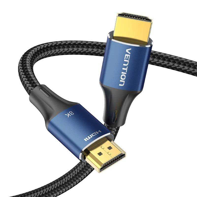 Cablu video Vention, HDMI(T) la HDMI(T), 1.5m, rezolutie maxima 8K la 60Hz/4K la 120Hz, conectori auriti, cupru/argint, bumbac braided, albastru, "ALGLG" - 6922794765245