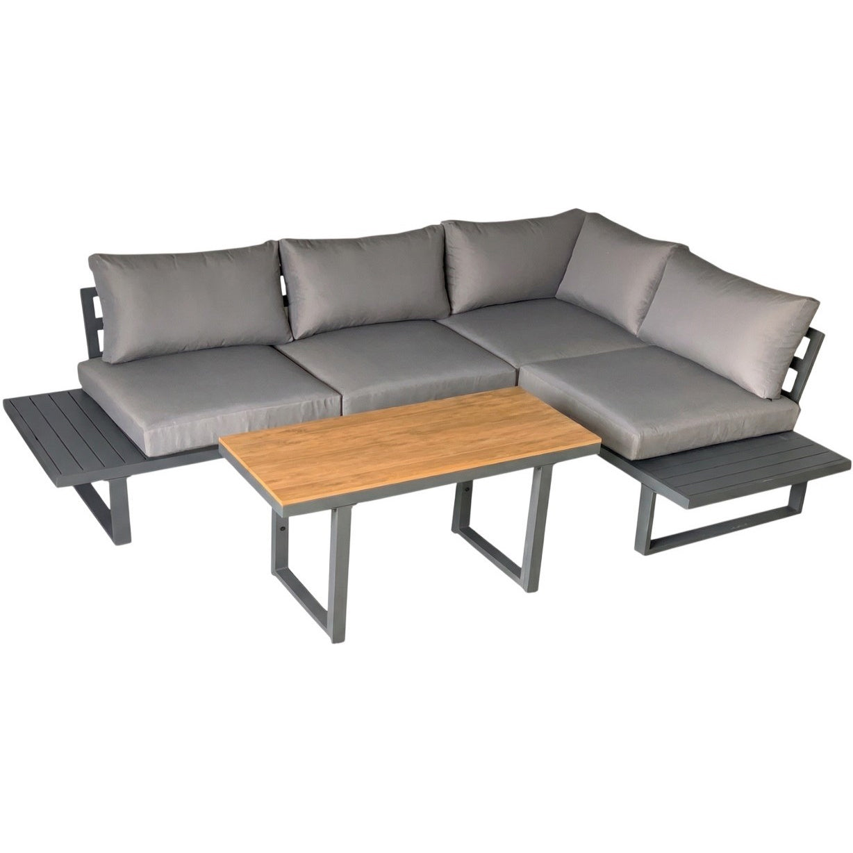 Set mobilier gradina Bogota coltar modular, 2 canapele si masa cu inaltime reglabila, cadru aluminiu, 160x70x79 cm, gri