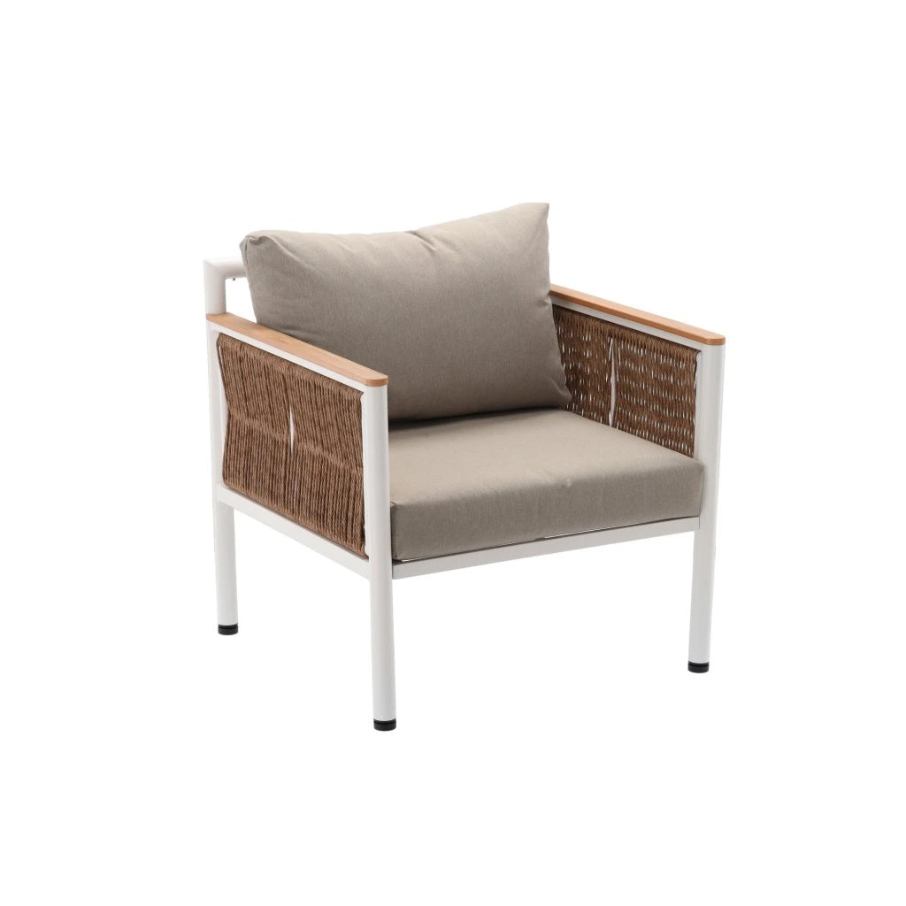 Set mobilier gradina Belgrad 4 piese, cu perne, canapea 2 locuri, 2 fotolii si masa, cadru aluminiu, 129x68x70 cm, bej