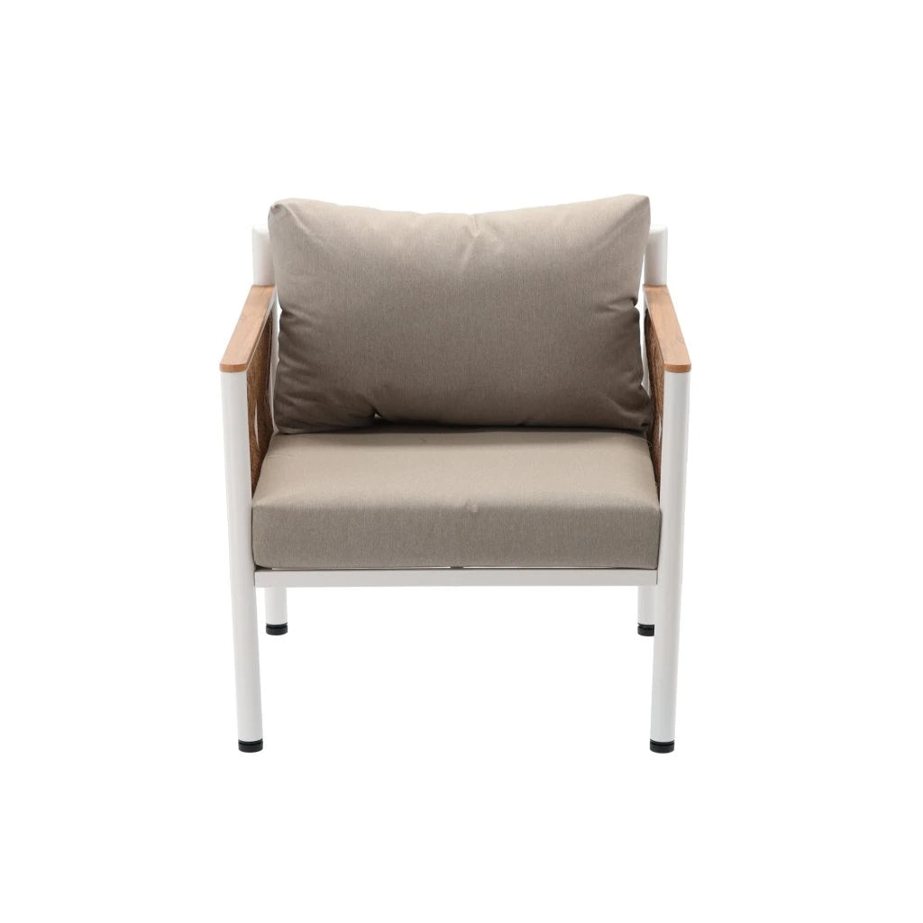 Set mobilier gradina Belgrad 4 piese, cu perne, canapea 2 locuri, 2 fotolii si masa, cadru aluminiu, 129x68x70 cm, bej