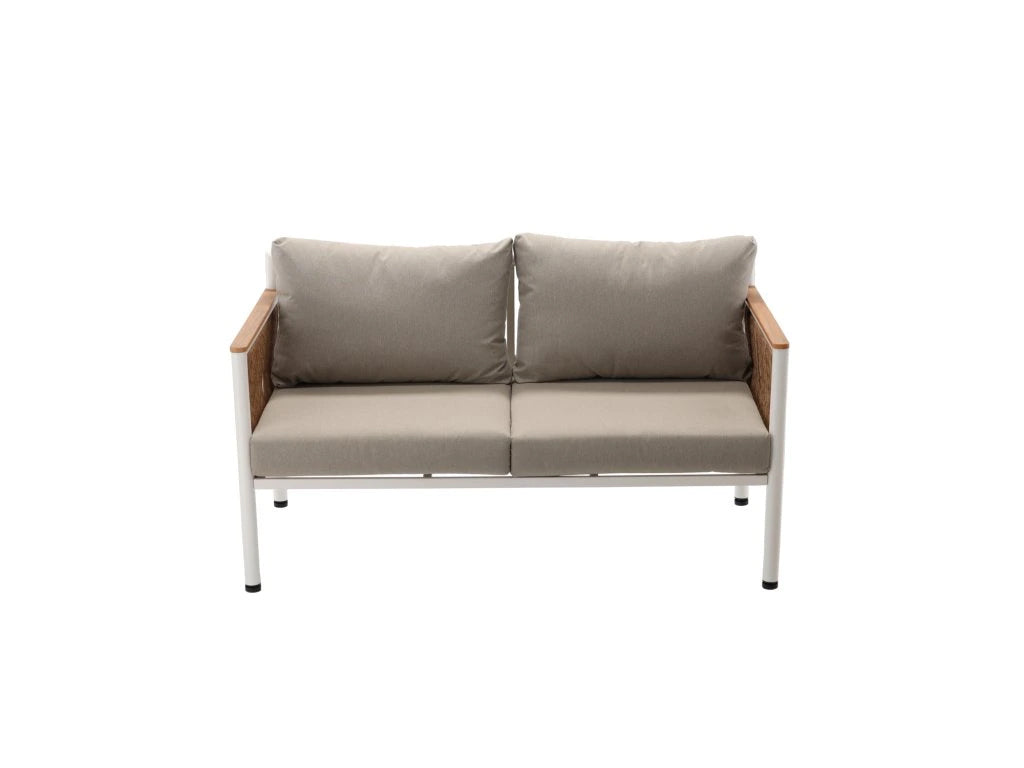 Set mobilier gradina Belgrad 4 piese, cu perne, canapea 2 locuri, 2 fotolii si masa, cadru aluminiu, 129x68x70 cm, bej