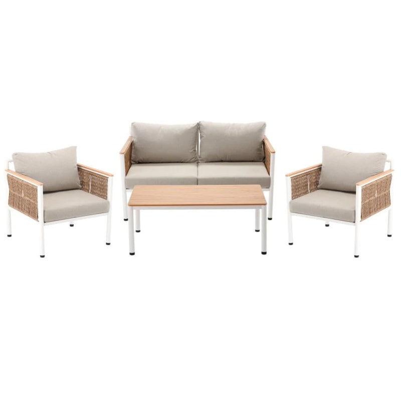 Set mobilier gradina Belgrad 4 piese, cu perne, canapea 2 locuri, 2 fotolii si masa, cadru aluminiu, 129x68x70 cm, bej