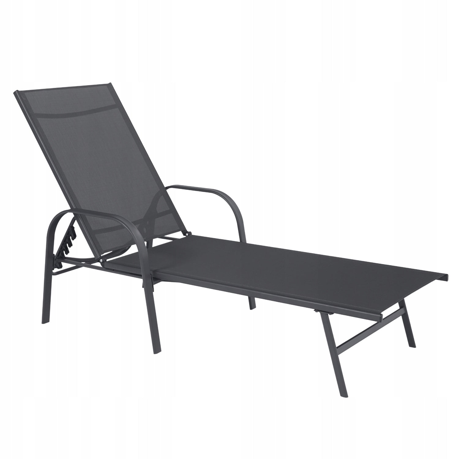 Sezlong pliabil reglabil pentru terasa si balcon, textilena si cadru otel, 195x69x94 cm, gri inchis
