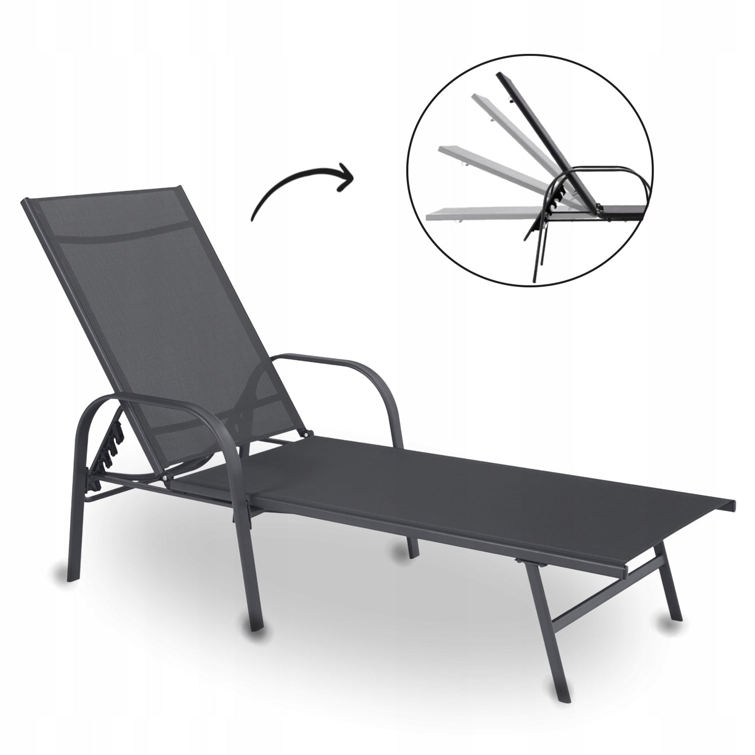 Sezlong pliabil reglabil pentru terasa si balcon, textilena si cadru otel, 195x69x94 cm, gri inchis