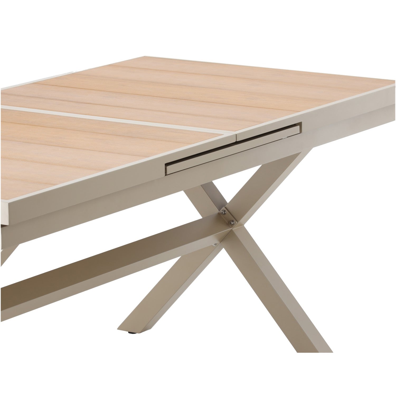 Masa gradina extensibila 180-240 cm din aluminiu cu blat aspect lemn, 180-240x90x76 cm, bej