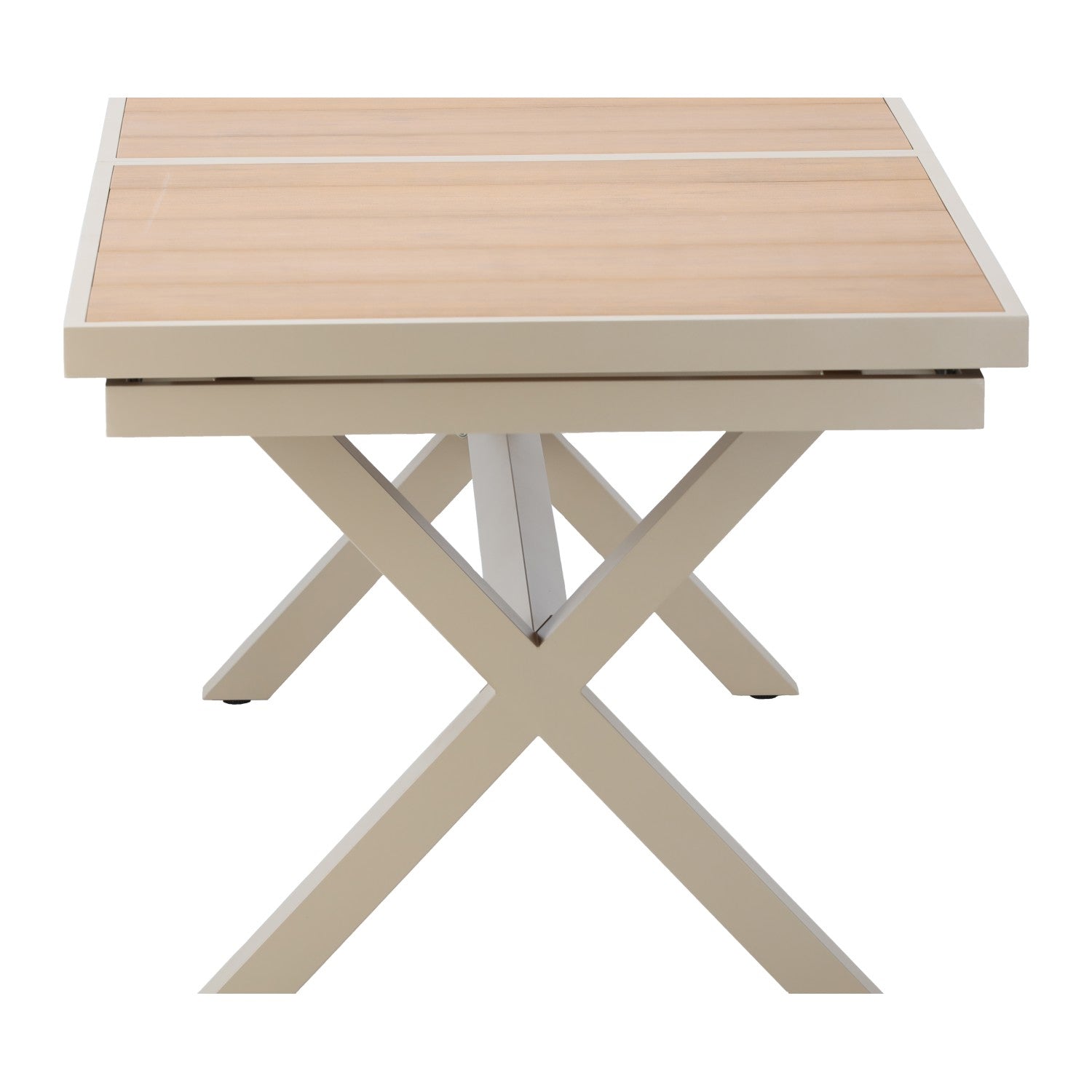 Masa gradina extensibila 180-240 cm din aluminiu cu blat aspect lemn, 180-240x90x76 cm, bej