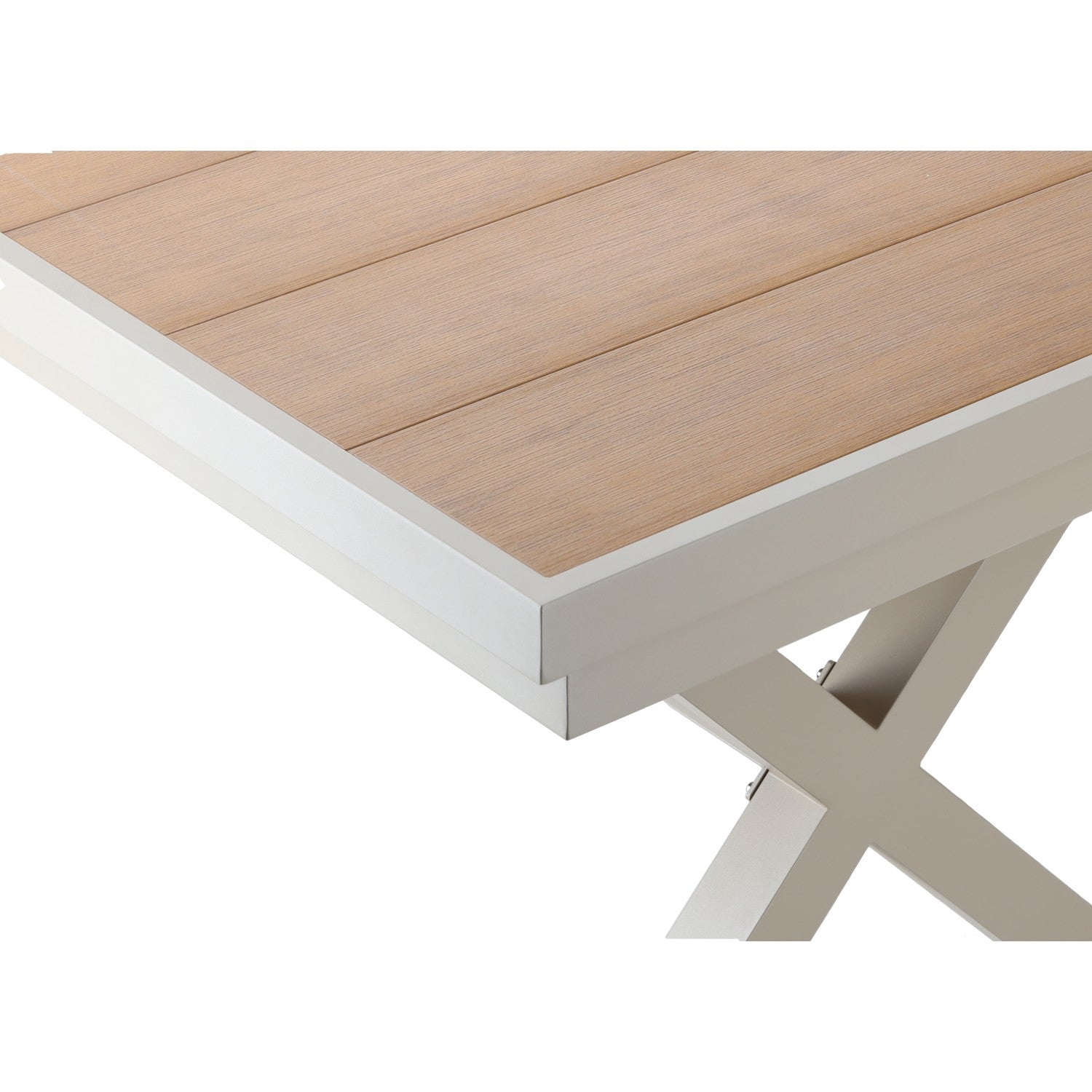 Masa gradina extensibila 180-240 cm din aluminiu cu blat aspect lemn, 180-240x90x76 cm, bej