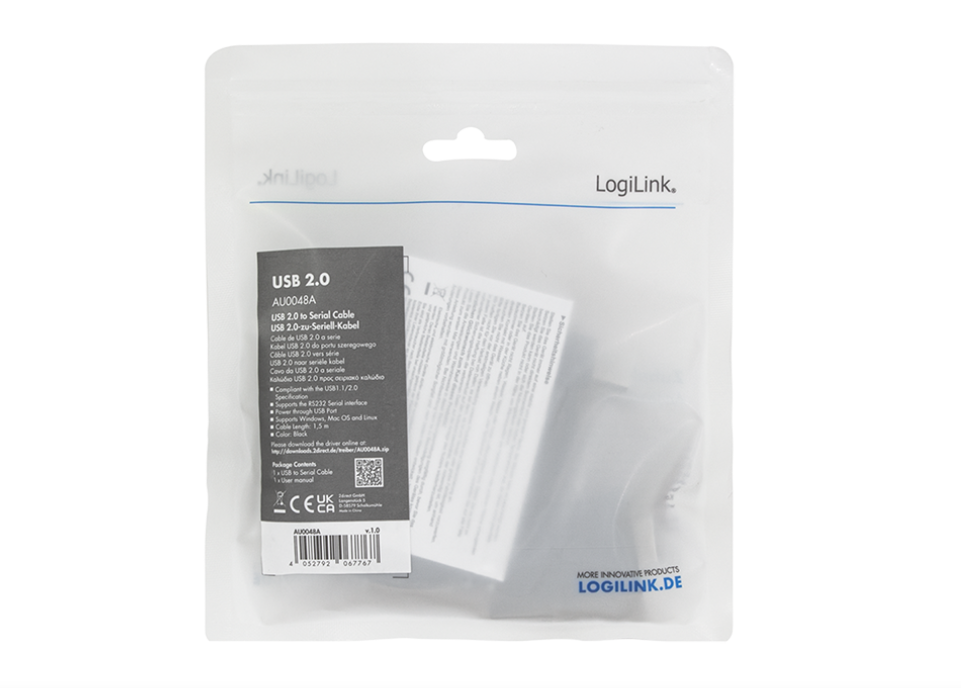Cablu USB Logilink adaptor, USB 2.0 (T) la Serial DB9M (9-pin)(RS232)(T), 1.5m, negru, 