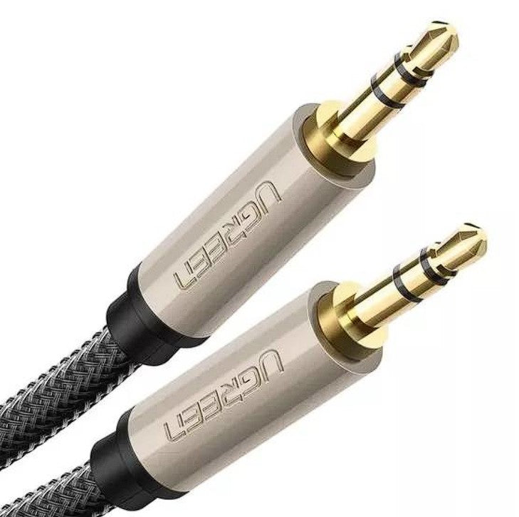 CABLU audio Ugreen, "AV125" stereo 3.5 mm jack (T) la 3.5 mm jack (T), braided, 2m, conectori auriti, gri "10604" - 6957303816040