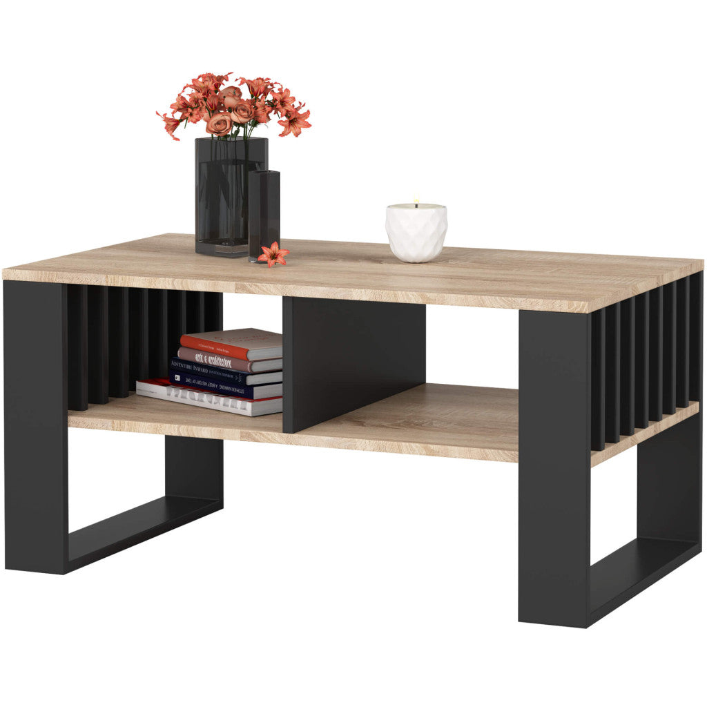 Masuta cafea ROCKFORD, cu blat din PAL, 92x53x45 cm, stejar sonoma si negru
