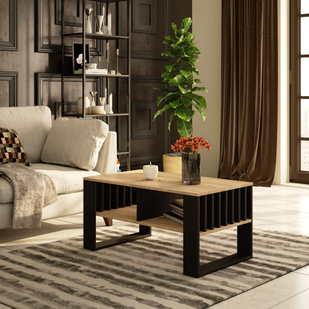 Masuta cafea ROCKFORD, cu blat din PAL, 92x53x45 cm, stejar sonoma si negru
