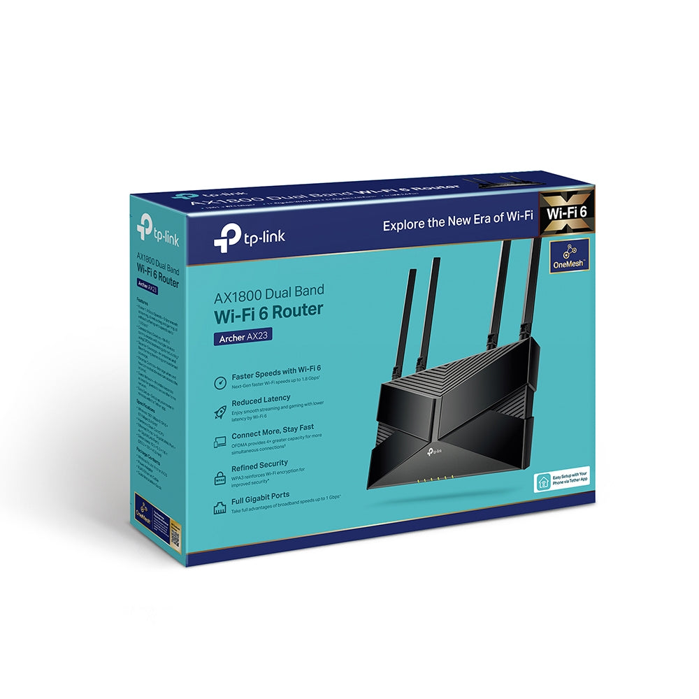 ROUTER TP-LINK wireless 1800Mbps,1 x WAN Gigabit, 4 porturi LAN Gigabit, 2.4 GHz/5 GHz dual band, 4 antene externe, WI-FI 6, "Archer AX23"