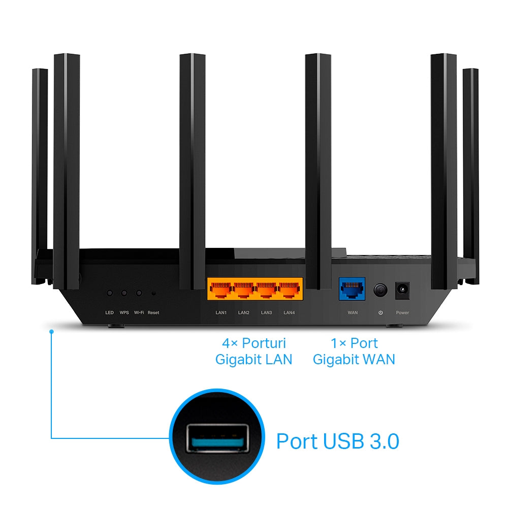 ROUTER TP-LINK wireless 5400Mbps,1 x WAN Gigabit, 4 porturi Gigabit, 1 x USB 3.0, 2.4 Ghz/5 Ghz dual band, 6 antene externe, WI-FI 6 "Archer AX73"