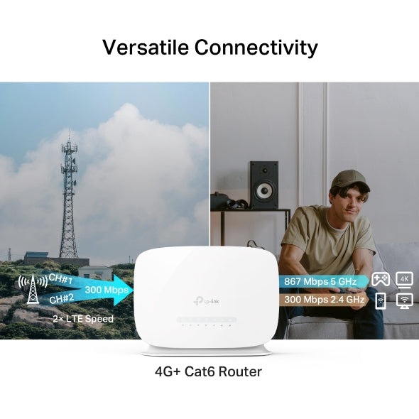 ROUTER TP-Link wireless 300Mbps. 4G+ micro sim slot, 3 porturi 10/100/1000Mbps, antena interna x 2 "Archer MR505"