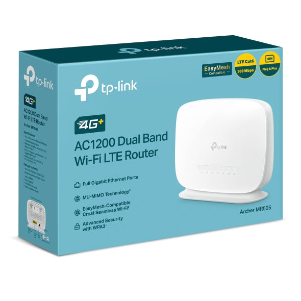 ROUTER TP-Link wireless 300Mbps. 4G+ micro sim slot, 3 porturi 10/100/1000Mbps, antena interna x 2 "Archer MR505"