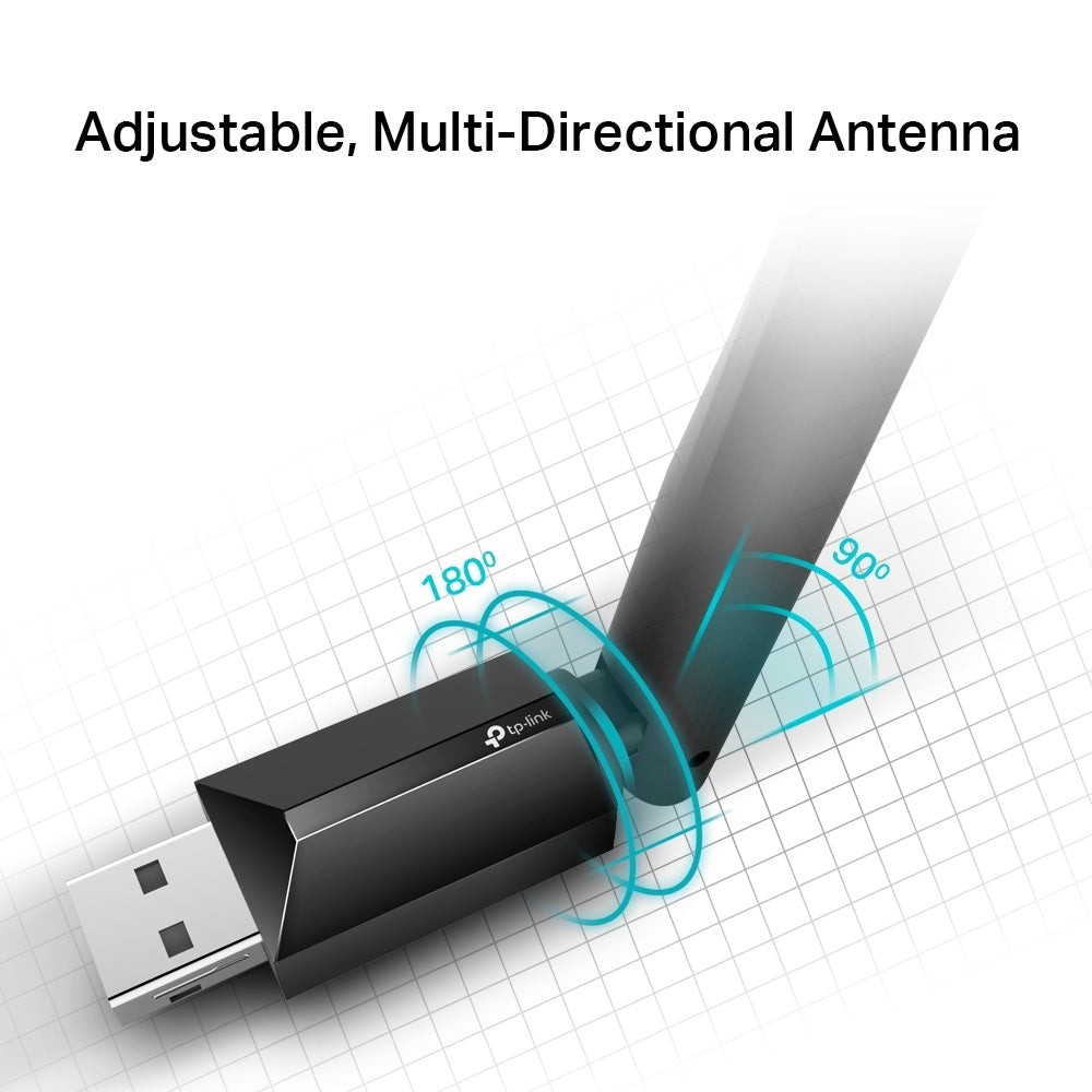 ADAPTOR RETEA TP-LINK AC600, extern wireless 2.4 GHz | 5 GHz, USB 2.0, port, 433 Mbps, antena externa x 1, "Archer T2U Plus"