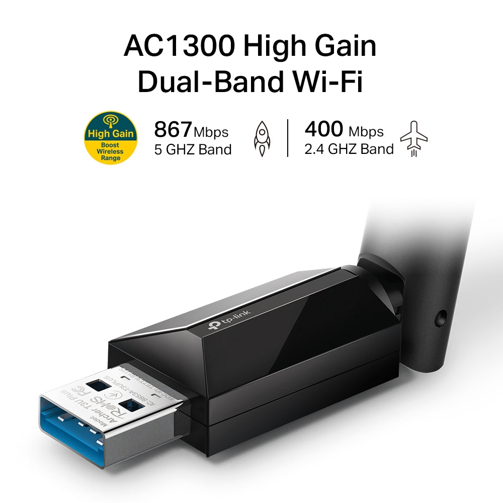 ADAPTOR RETEA TP-LINK AC1300, extern wireless 2.4 GHz | 5 GHz, USB 3.0, port, 1300 Mbps, antena externa x 1, "Archer T3U Plus"