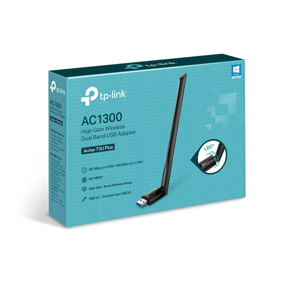 ADAPTOR RETEA TP-LINK AC1300, extern wireless 2.4 GHz | 5 GHz, USB 3.0, port, 1300 Mbps, antena externa x 1, "Archer T3U Plus"