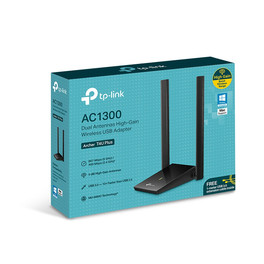 ADAPTOR RETEA TP-LINK AC1300, extern wireless 2.4 GHz | 5 GHz, USB 3.0, port, 867 Mbps, antena externa x 2, "Archer T4U Plus"