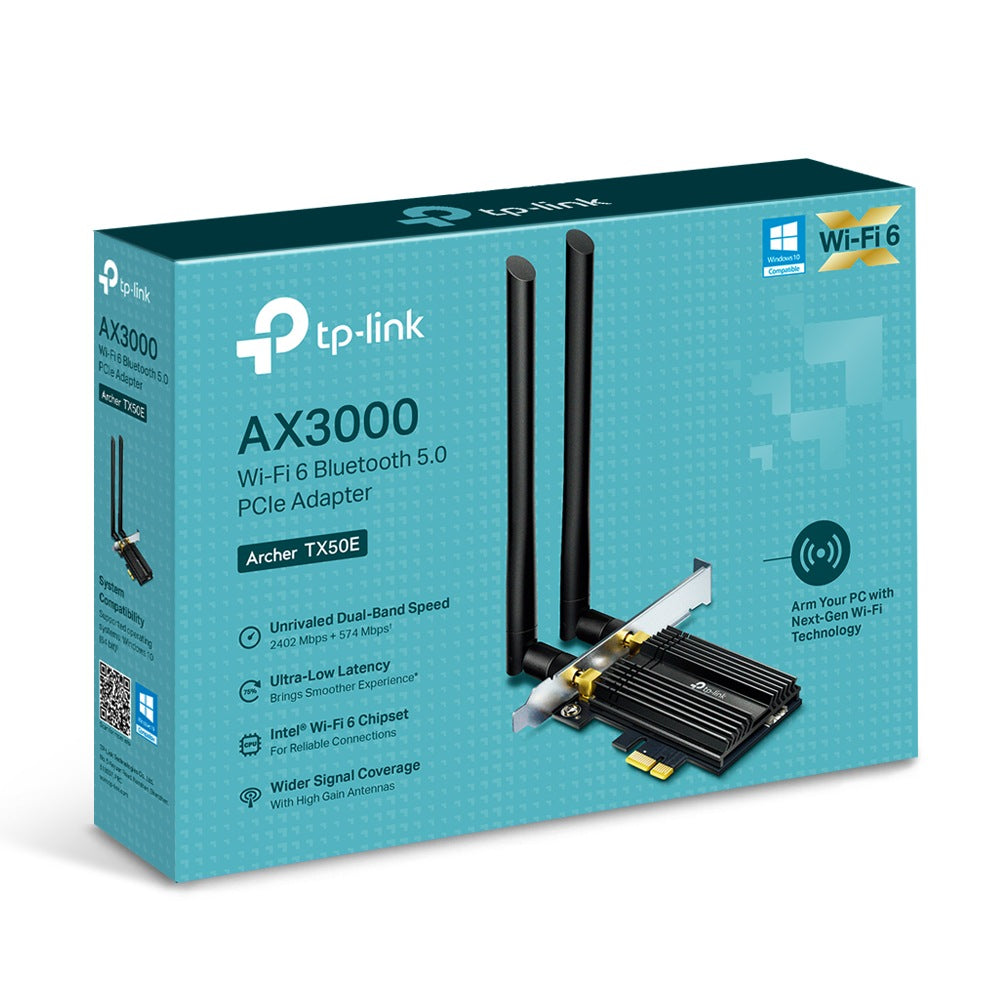 ADAPTOR RETEA TP-LINK AX3000, intern wireless 2.4 GHz | 5 GHz, PCI-E, port, 3000 Mbps, antena externa x 2, "Archer TX50E"