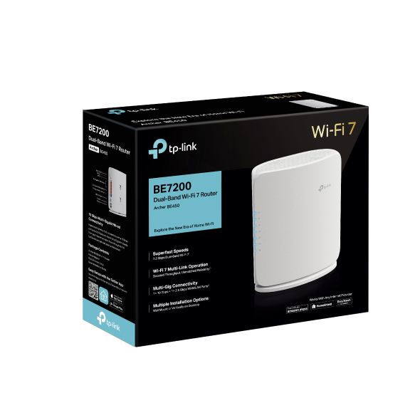 ROUTER TP-LINK wireless BE7200 viteze Wi-Fi 7 Dual-Band de pana la 7200 Mbps 1× 10 Gbps WAN/LAN port, 1× 2.5 Gbps WAN/LAN port and 3× 1 Gbps LAN, 2.4 Ghz/5 Ghz dual band, WI-FI 7 "Archer BE450"