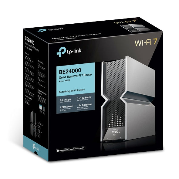 ROUTER TP-LINK wireless BE24000, Wi-Fi 7 Tri-Band de 24000 Mbps 1×10 Gbps WAN/LAN port, 1×10 Gbps SFP+/RJ45 WAN/LAN, 4×2.5 Gbps LAN, 1×1 Gbps LAN 1×USB 3.0, 2.4 Ghz/5 Ghz/6Ghz tri band, WI-FI 7 "Archer BE900"