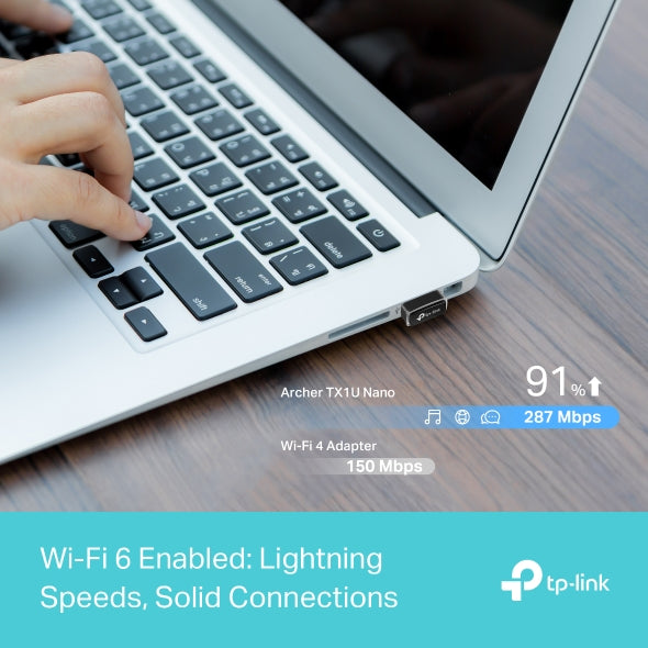 PLACA RETEA TP-LINK AX300, extern wireless 2.4 GHz, USB 2.0, port, 300 Mbps, antena interna x 1, Wi-Fi 6 "Archer TX1U Nano" (include timbru verde 0.18 lei)