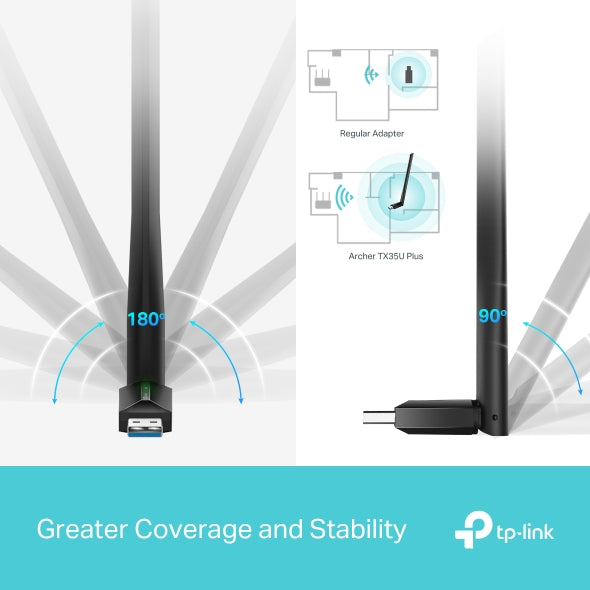 PLACA RETEA TP-LINK AC1800, extern wireless 2.4 GHz | 5 GHz, USB 3.0, port, 1800 Mbps, antena externa x 1, "Archer TX35U Plus" (include timbru verde 0.18 lei)