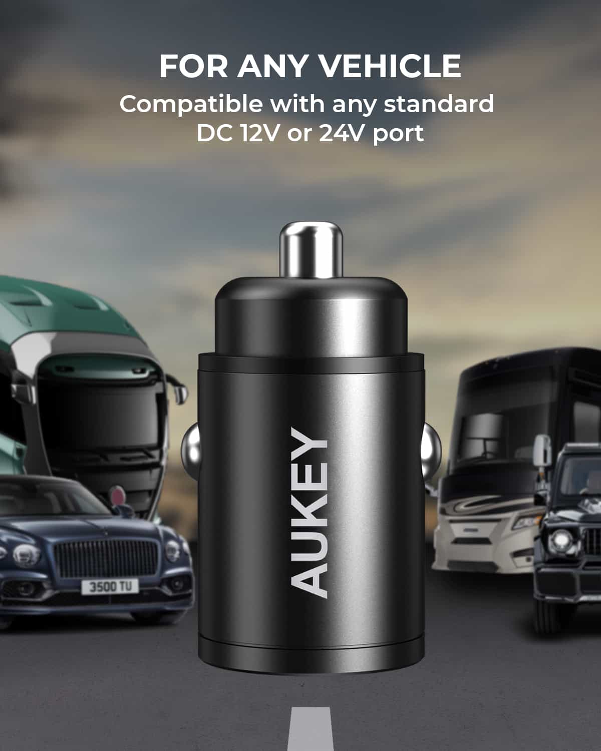 Alimentator Smartphone auto Aukey, CC-A3, 30W, fast charge, alimentare bricheta, 1 x USB-C, 1 x USB-A, negru, "LLTSN1017990" - 608119202393