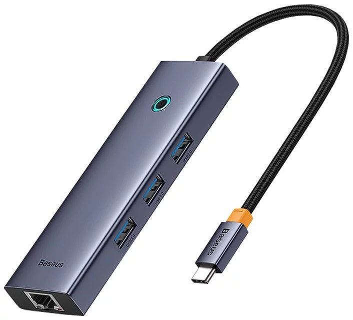 DOCKING STATION Baseus UltraJoy 4 in 1, input USB Type-C, output 3 x USB 3.0 / 1 x LAN RJ45, gri "B0005280A813-00" - 6932172630799