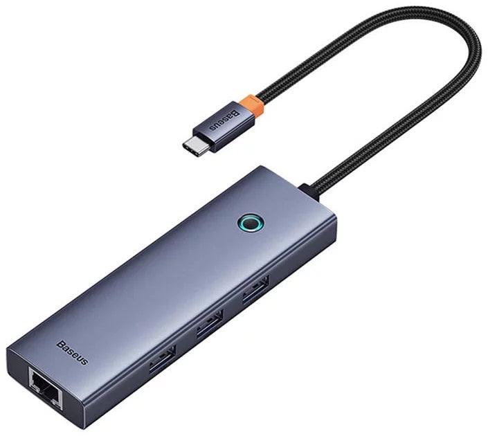 DOCKING STATION Baseus UltraJoy 4 in 1, input USB Type-C, output 3 x USB 3.0 / 1 x LAN RJ45, gri "B0005280A813-00" - 6932172630799