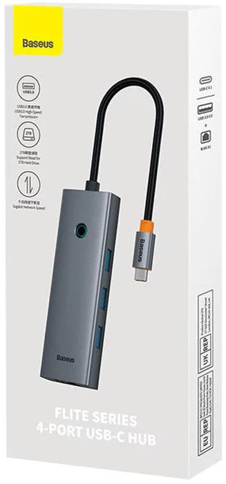 DOCKING STATION Baseus UltraJoy 4 in 1, input USB Type-C, output 3 x USB 3.0 / 1 x LAN RJ45, gri "B0005280A813-00" - 6932172630799