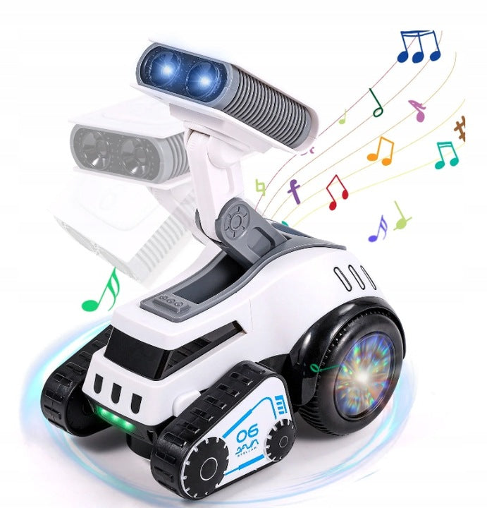 Robot rover interactiv pentru copii cu muzica, lumini, dans si invatare engleza, 19x16x11 cm, alb