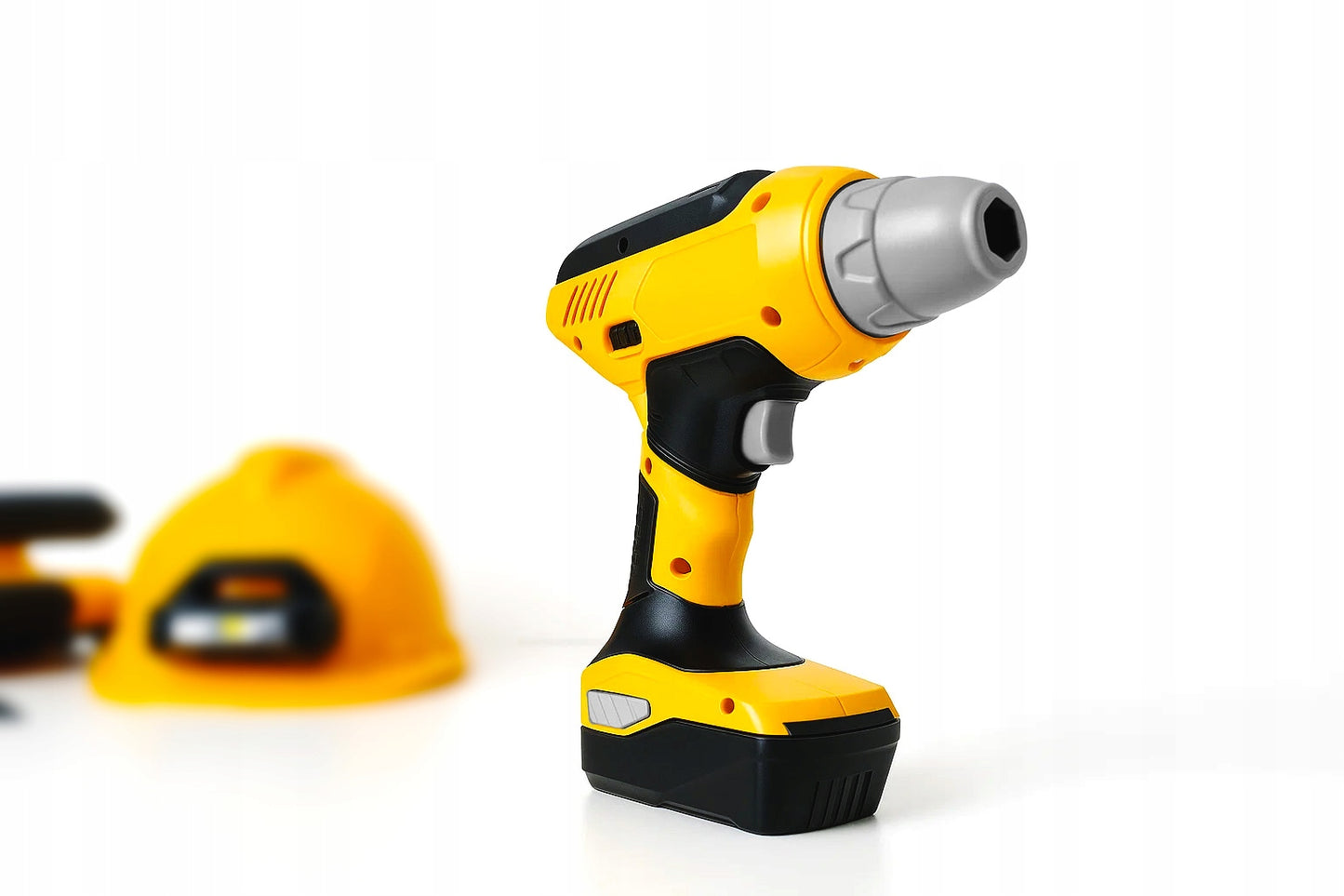 Set unelte pentru copii cu bormasina, fierastrau, casca luminata si vesta de constructor, 29x27x21 cm - 3