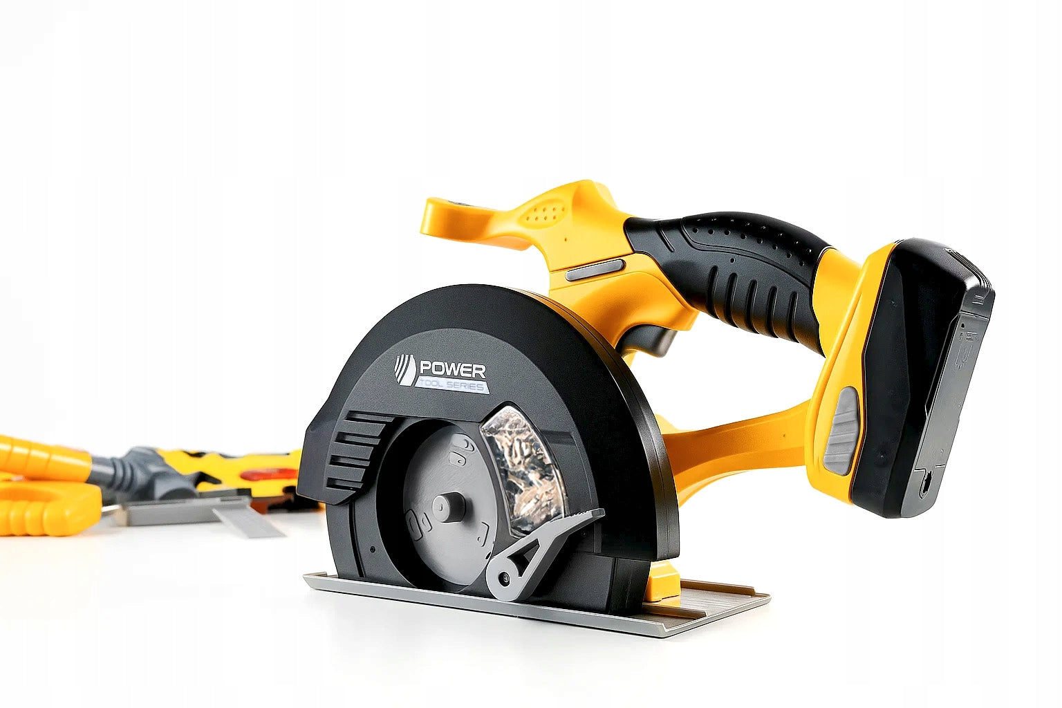 Set unelte pentru copii cu bormasina, fierastrau, casca luminata si vesta de constructor, 29x27x21 cm - 8