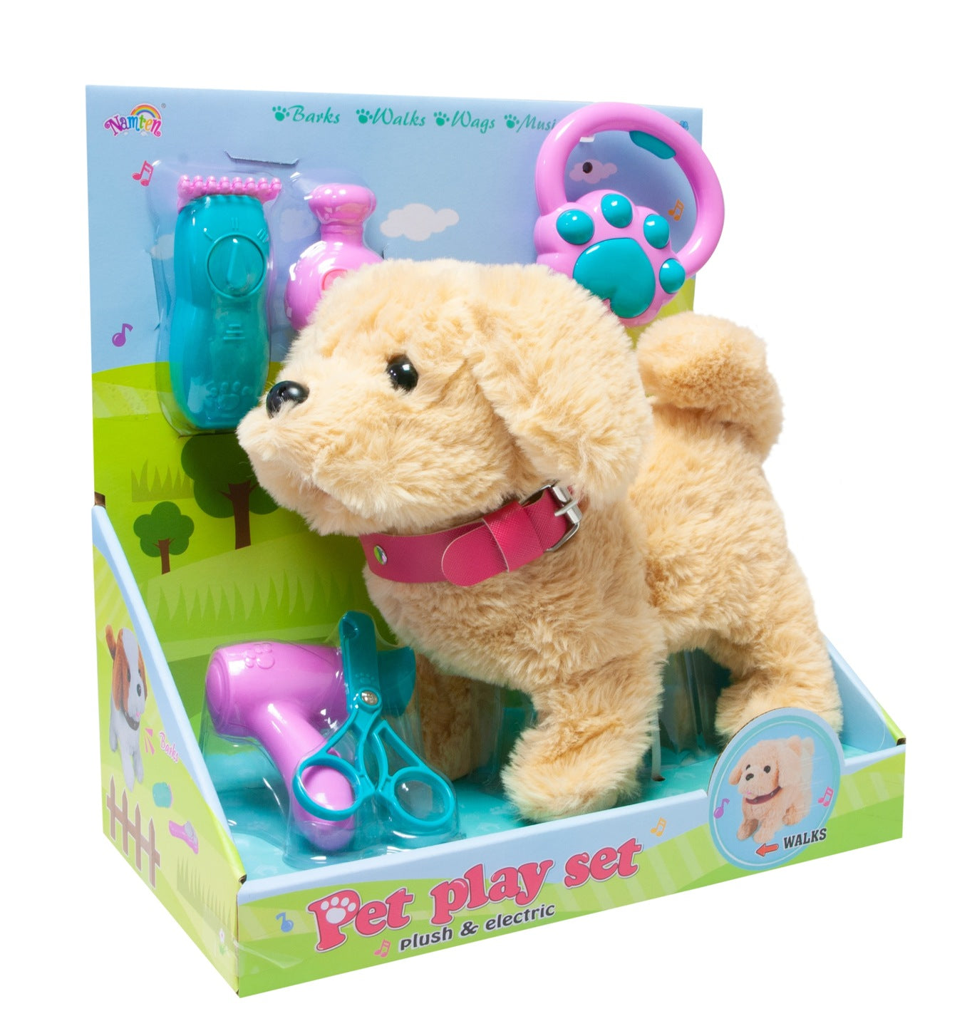 Catel interactiv pentru copii cu sunete, mers, melodii, lesa si accesorii de ingrijire, 23x12x21 cm, bej - 10