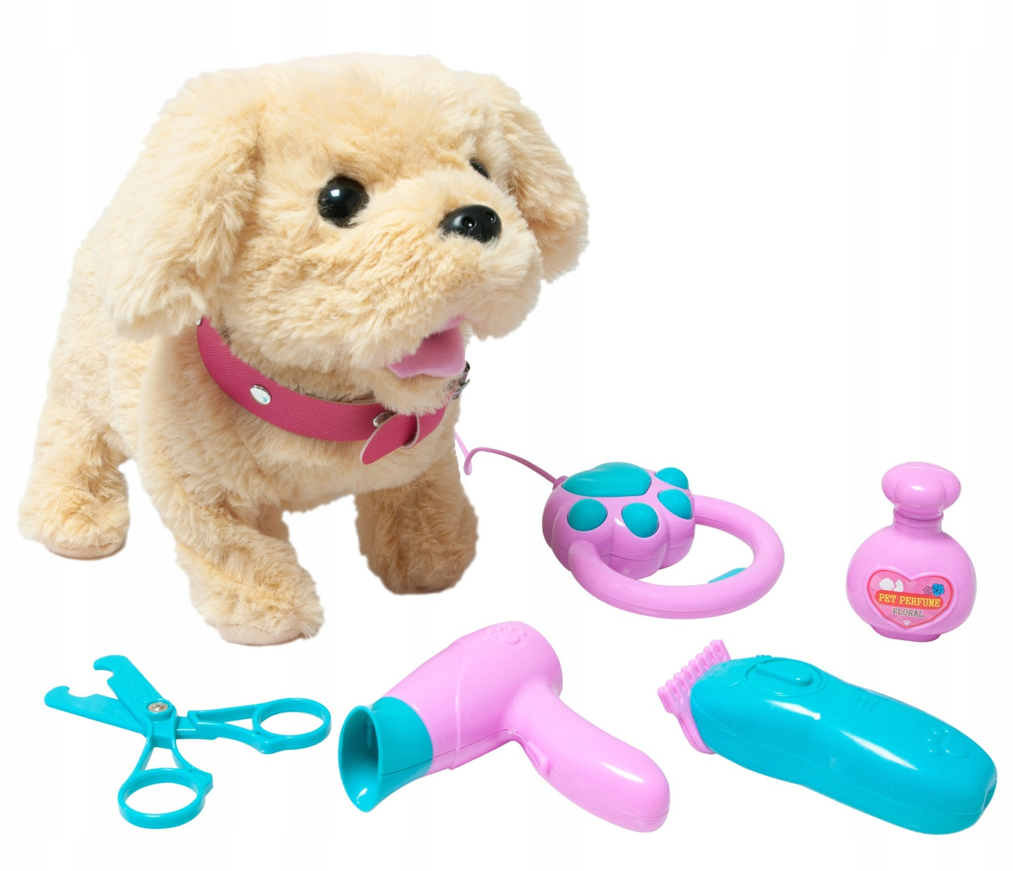 Catel interactiv pentru copii cu sunete, mers, melodii, lesa si accesorii de ingrijire, 23x12x21 cm, bej - 11