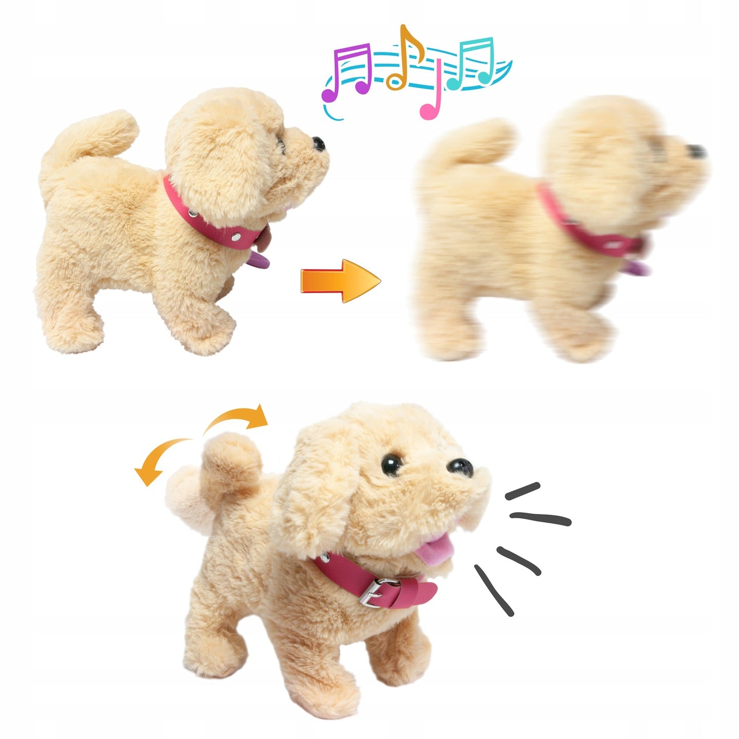 Catel interactiv pentru copii cu sunete, mers, melodii, lesa si accesorii de ingrijire, 23x12x21 cm, bej