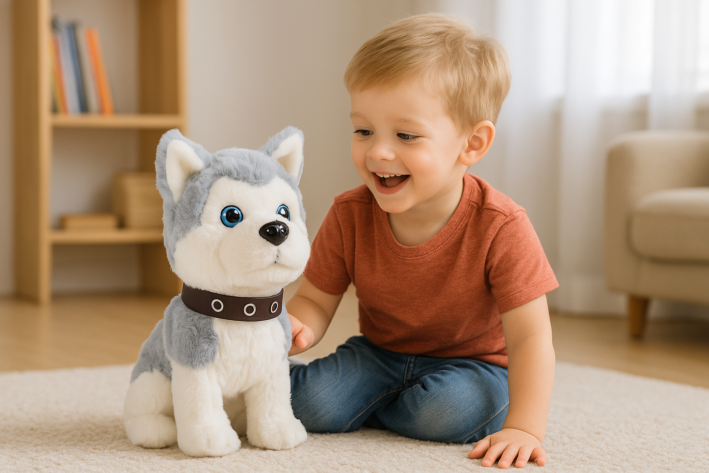 Catel interactiv pentru copii cu sunete si miscare, reactie la atingere si zgomot, 28x24x11 cm, gri - 3