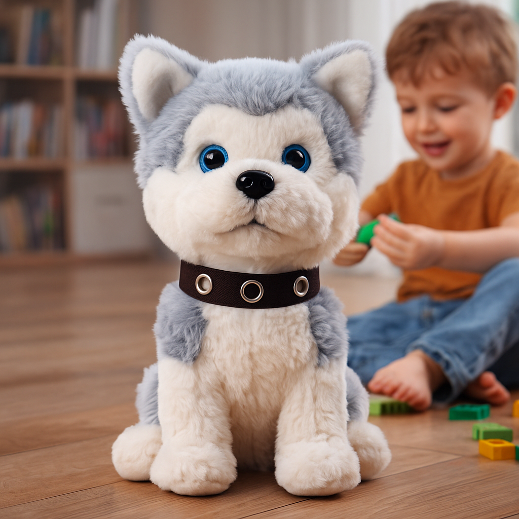 Catel interactiv pentru copii cu sunete si miscare, reactie la atingere si zgomot, 28x24x11 cm, gri - 5