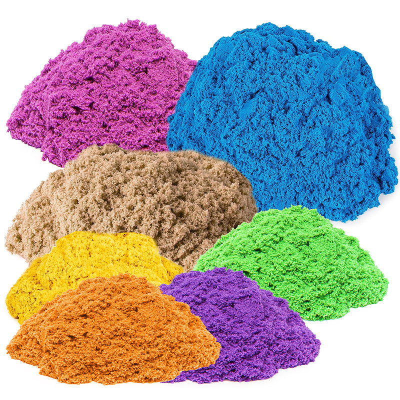 Set nisip kinetic XXL pentru copii cu 4.5kg nisip colorat, 75 forme, tavita gonflabila 55x41x7 cm