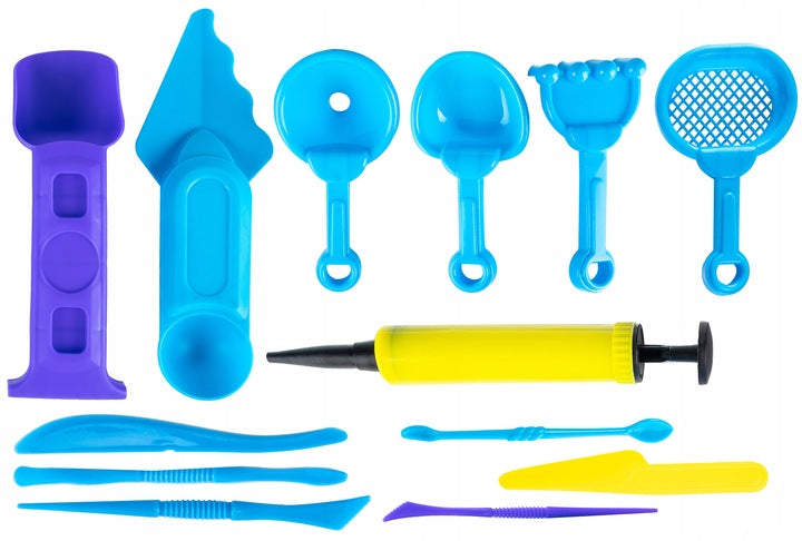 Set nisip kinetic XXL pentru copii cu 4.5kg nisip colorat, 75 forme, tavita gonflabila 55x41x7 cm