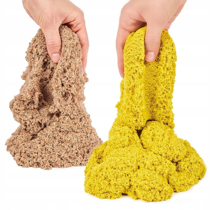 Set nisip kinetic XXL pentru copii cu 4.5kg nisip colorat, 75 forme, tavita gonflabila 55x41x7 cm