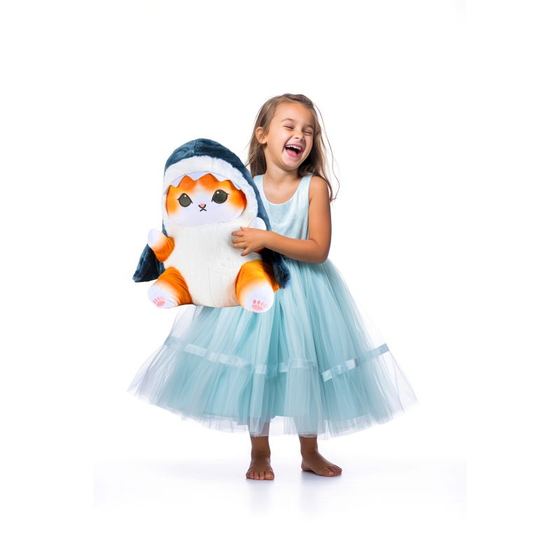 Perna plusata pentru copii, model pisica-rechin, poliester, 55x30 cm, gri - 4