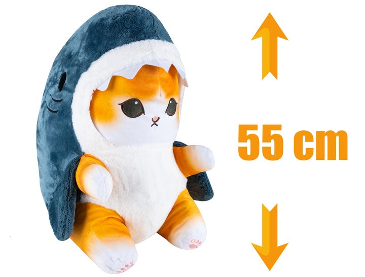 Perna plusata pentru copii, model pisica-rechin, poliester, 55x30 cm, gri - 5