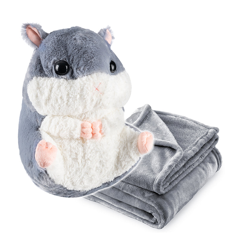 Jucarie plus hamster cu paturica ascunsa, plus moale pentru copii, 50x28 cm, gri