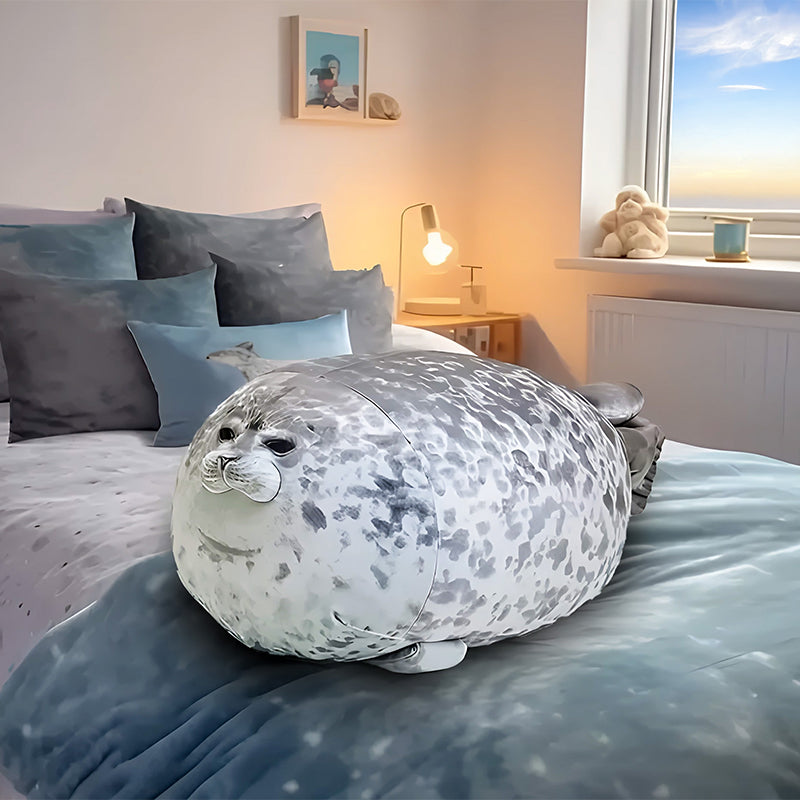 Foca de plus moale 60 cm, jucarie pufoasa pentru copii si adulti, pernuta decorativa gri